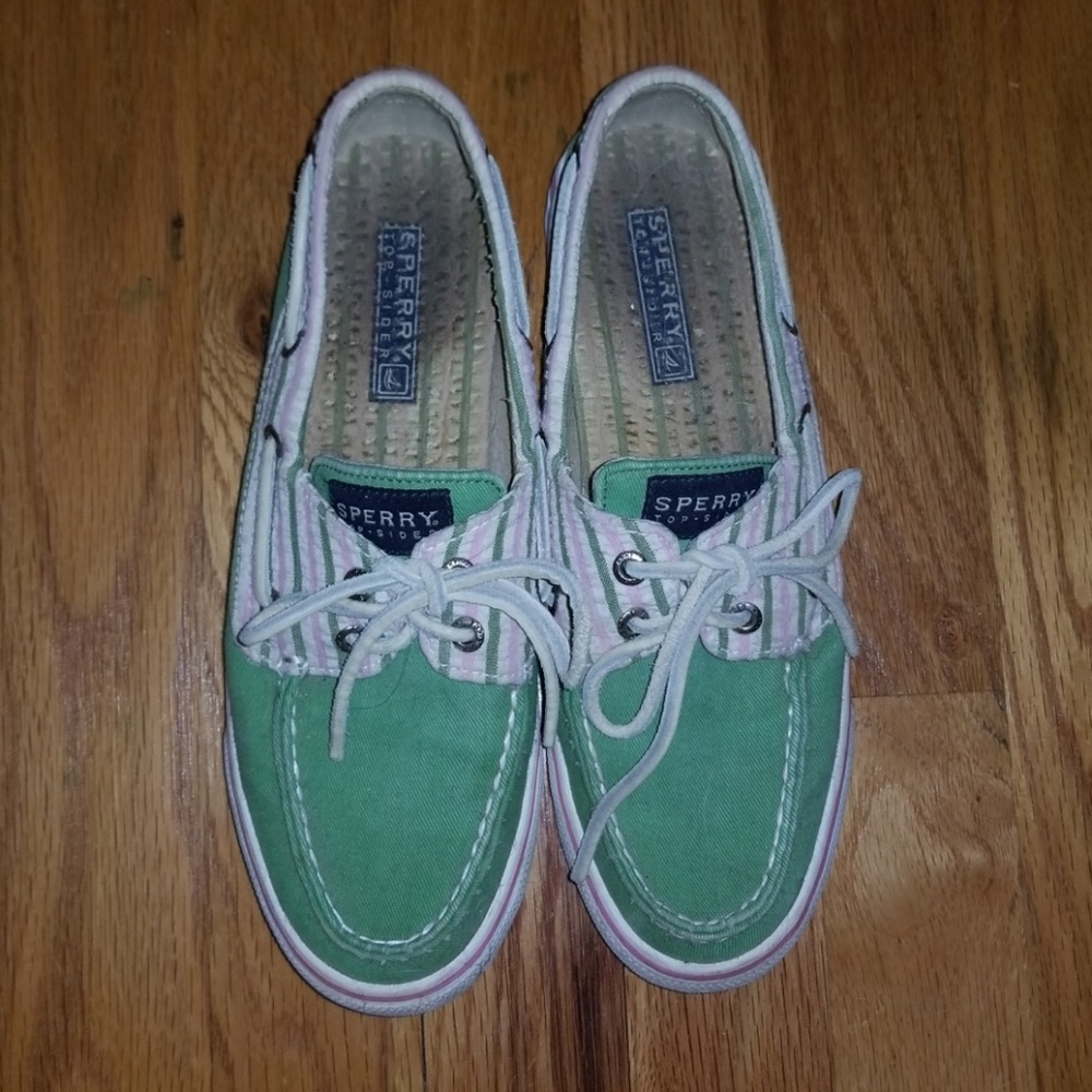 Green and Pink canvas Sperry Topsiders
